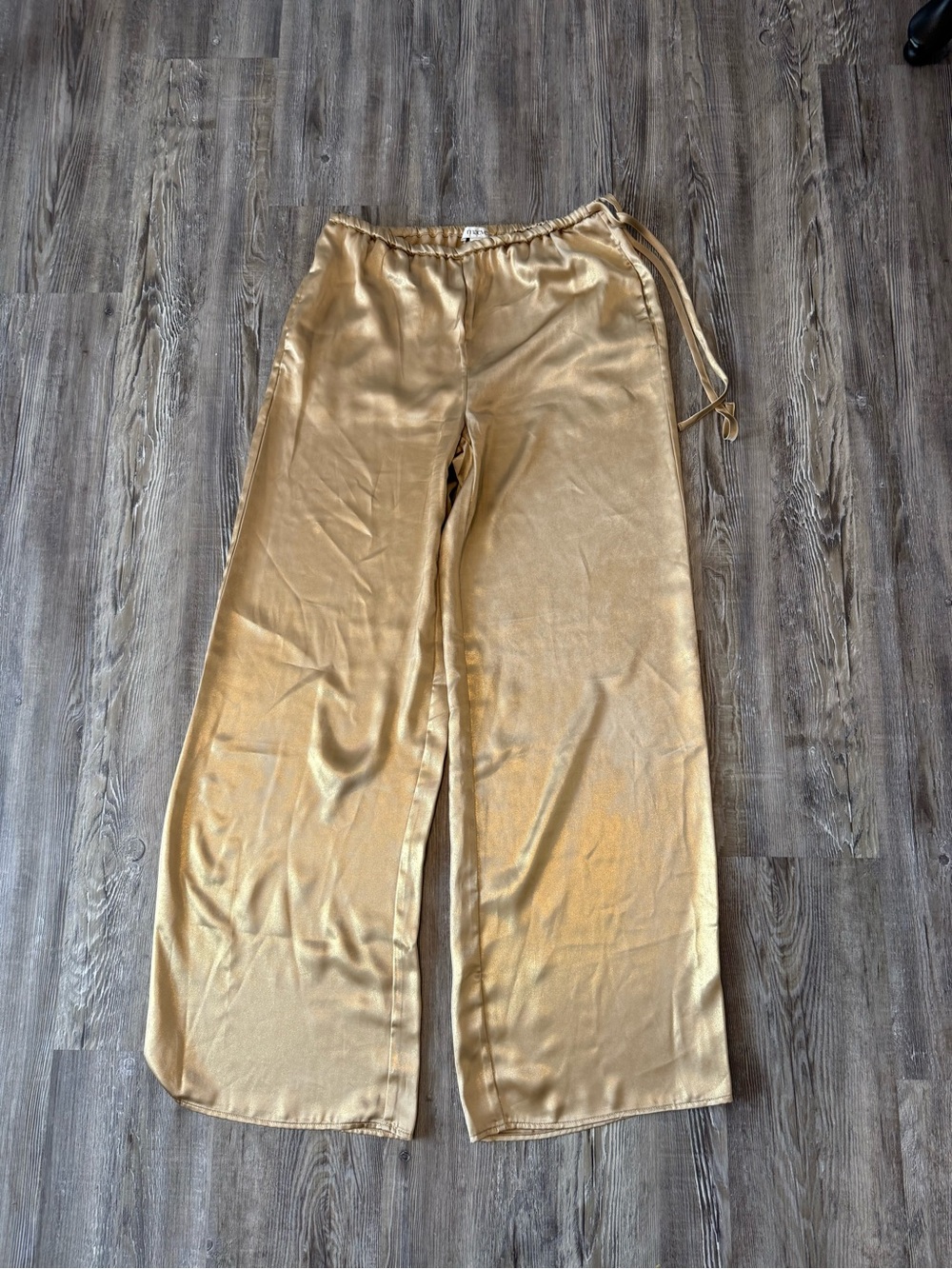 Anthropologie Maeve Gold Satin Wide-Leg Elastic Waist Pants Size Xsmall